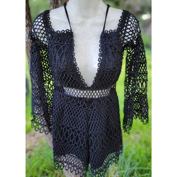 Solaris Style Net One Piece Short Jump Suit Zip Up Sz. Small Black - Picture 2 of 7